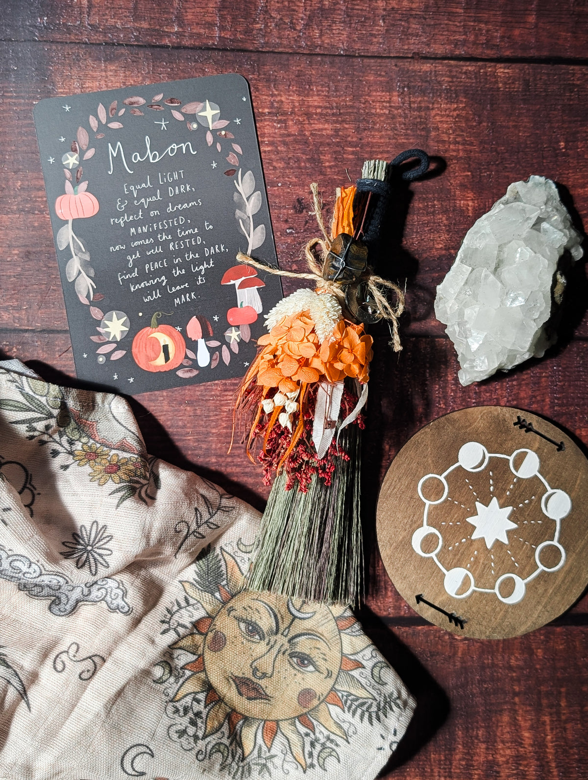 MABON/SAMHAIN BESOM - Seasonal Altar Besom with Dried Flowers & Crystals