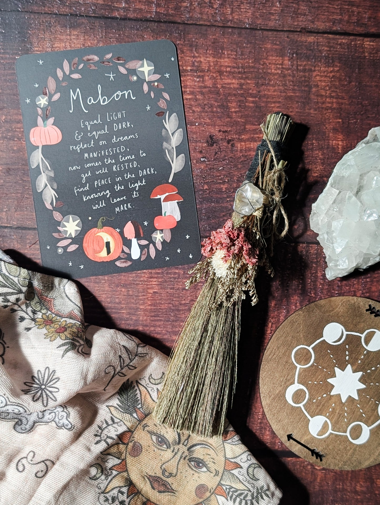 MABON/SAMHAIN BESOM - Seasonal Altar Besom with Dried Flowers & Crystals