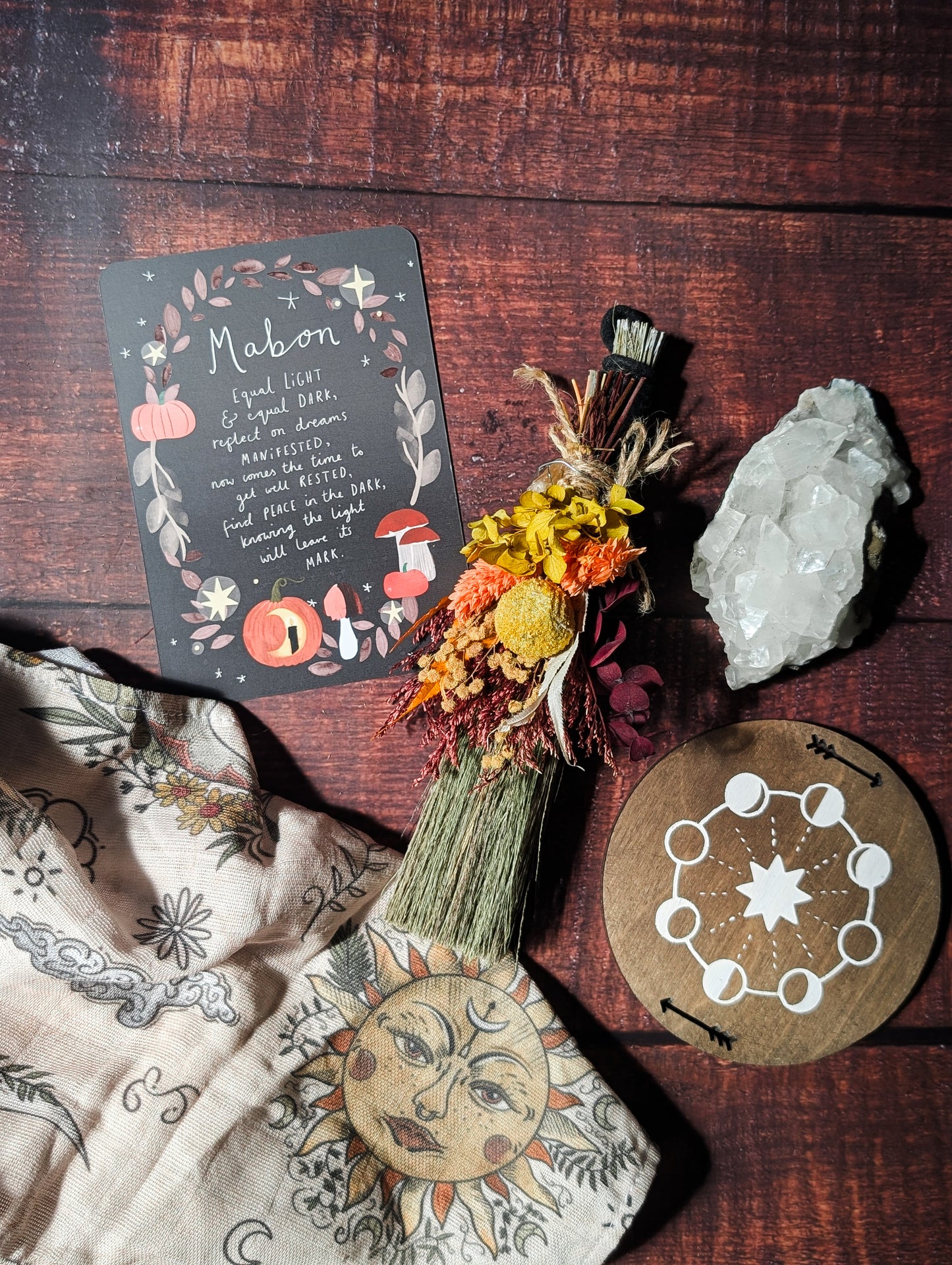 MABON/SAMHAIN BESOM - Seasonal Altar Besom with Dried Flowers & Crystals