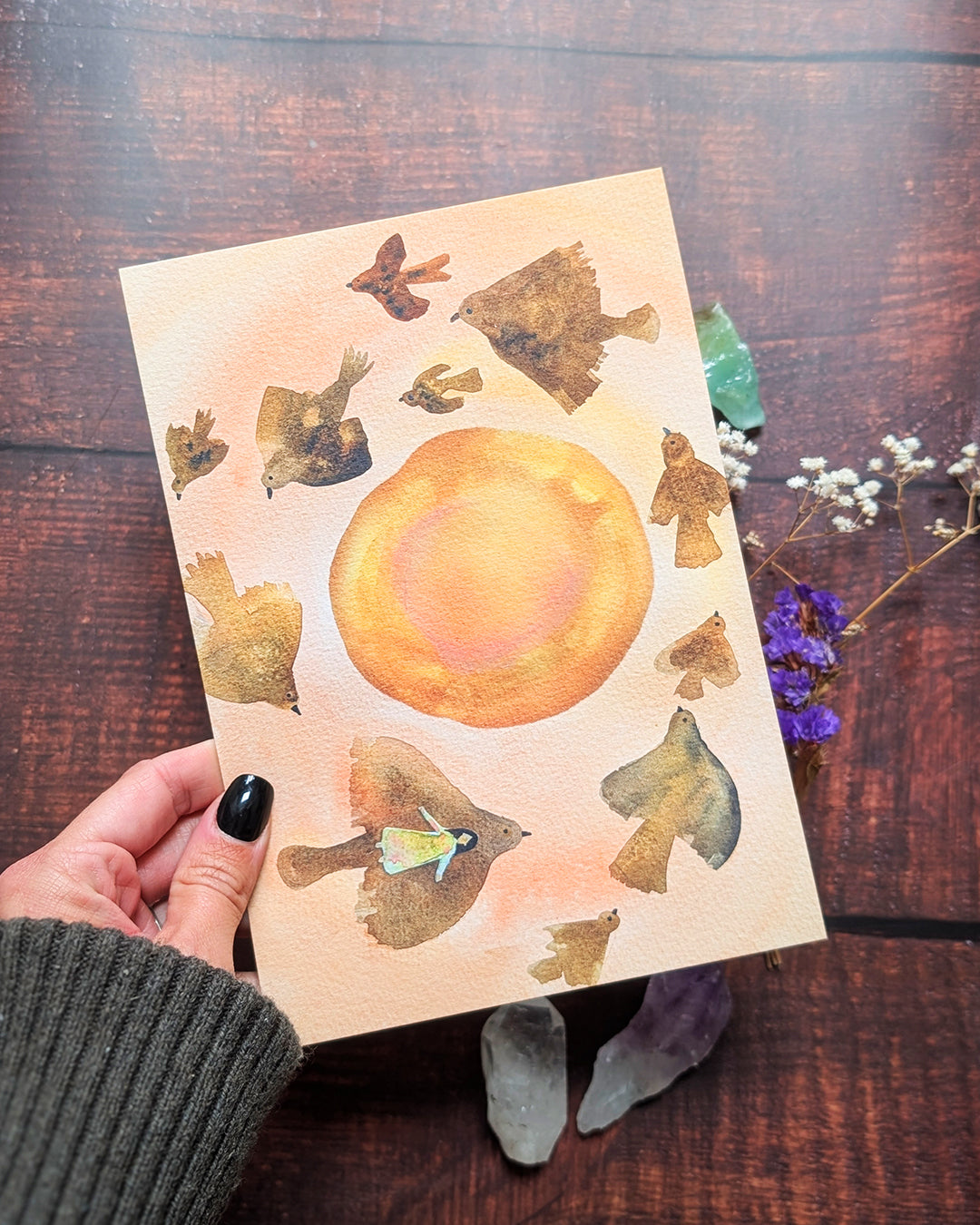 The Sun Birds Flying Illustration A5 Art Print