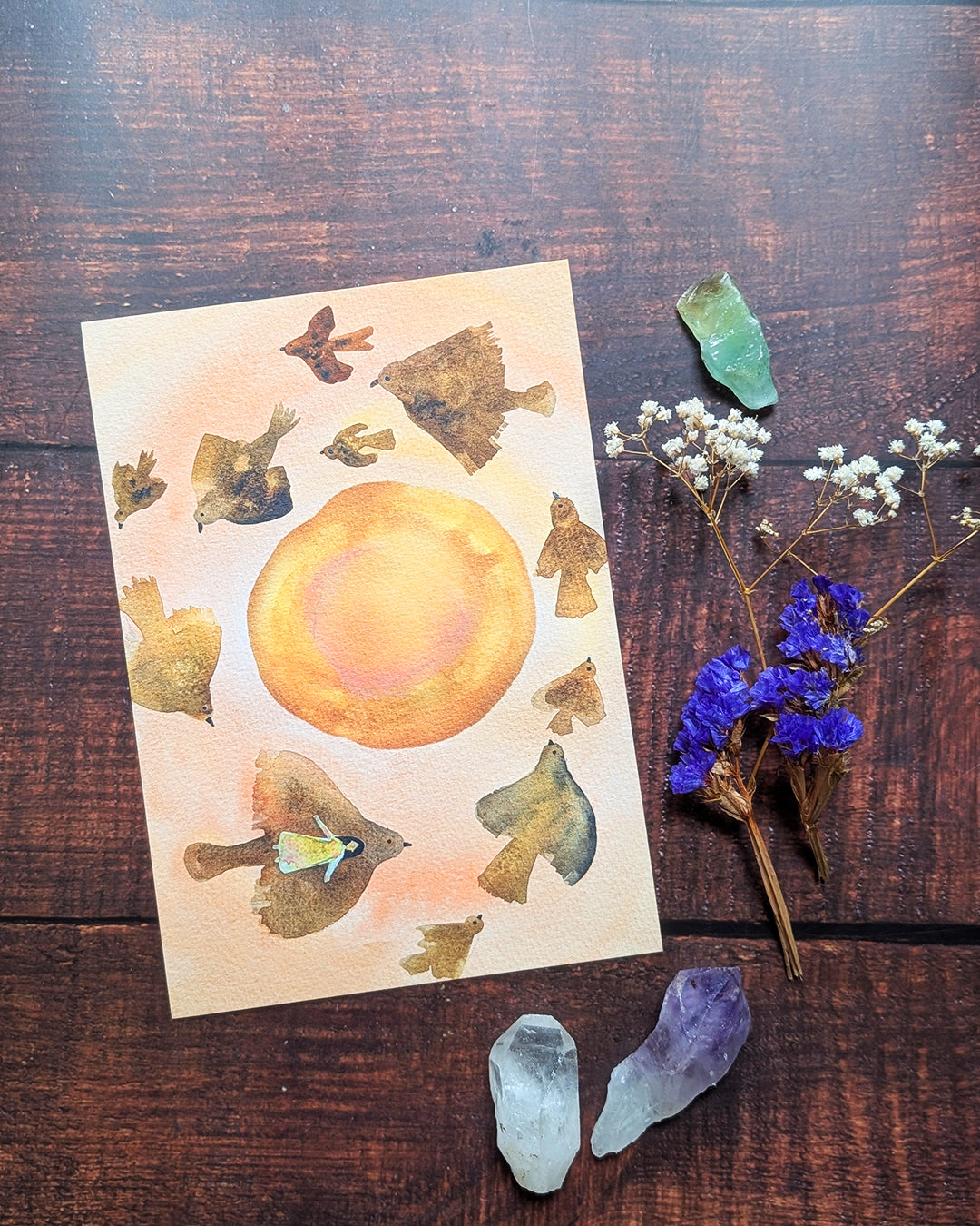 The Sun Birds Flying Illustration A5 Art Print