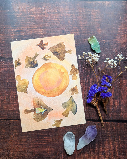 The Sun Birds Flying Illustration A5 Art Print