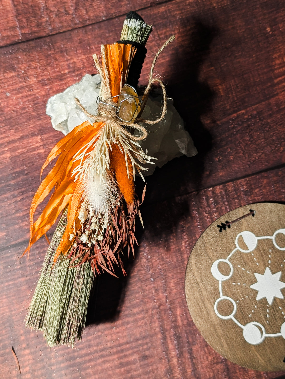MABON/SAMHAIN BESOM - Seasonal Altar Besom with Dried Flowers & Crystals