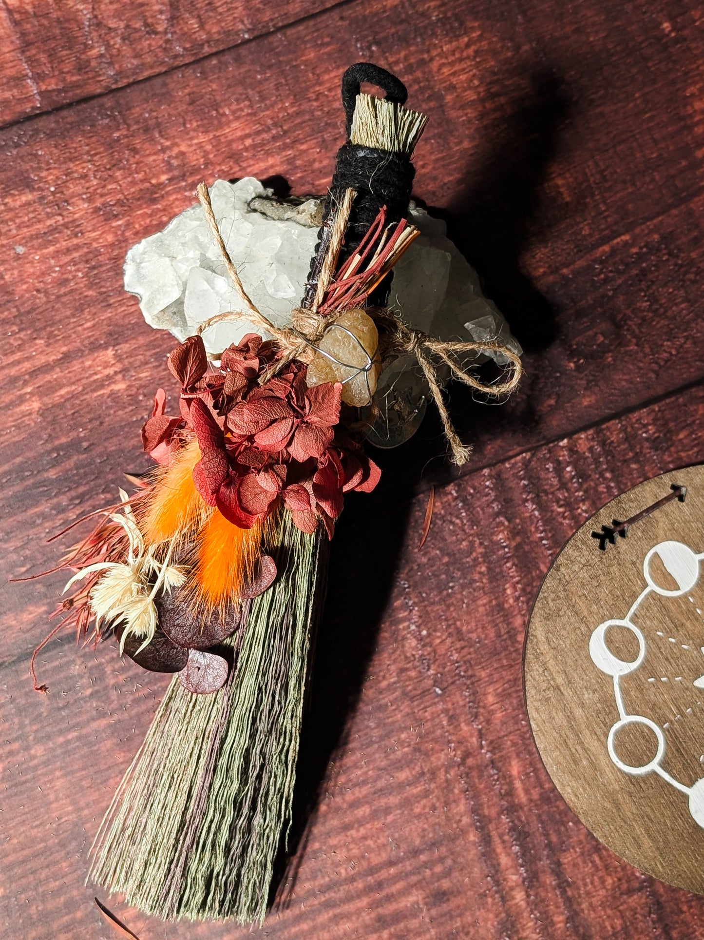 MABON/SAMHAIN BESOM - Seasonal Altar Besom with Dried Flowers & Crystals