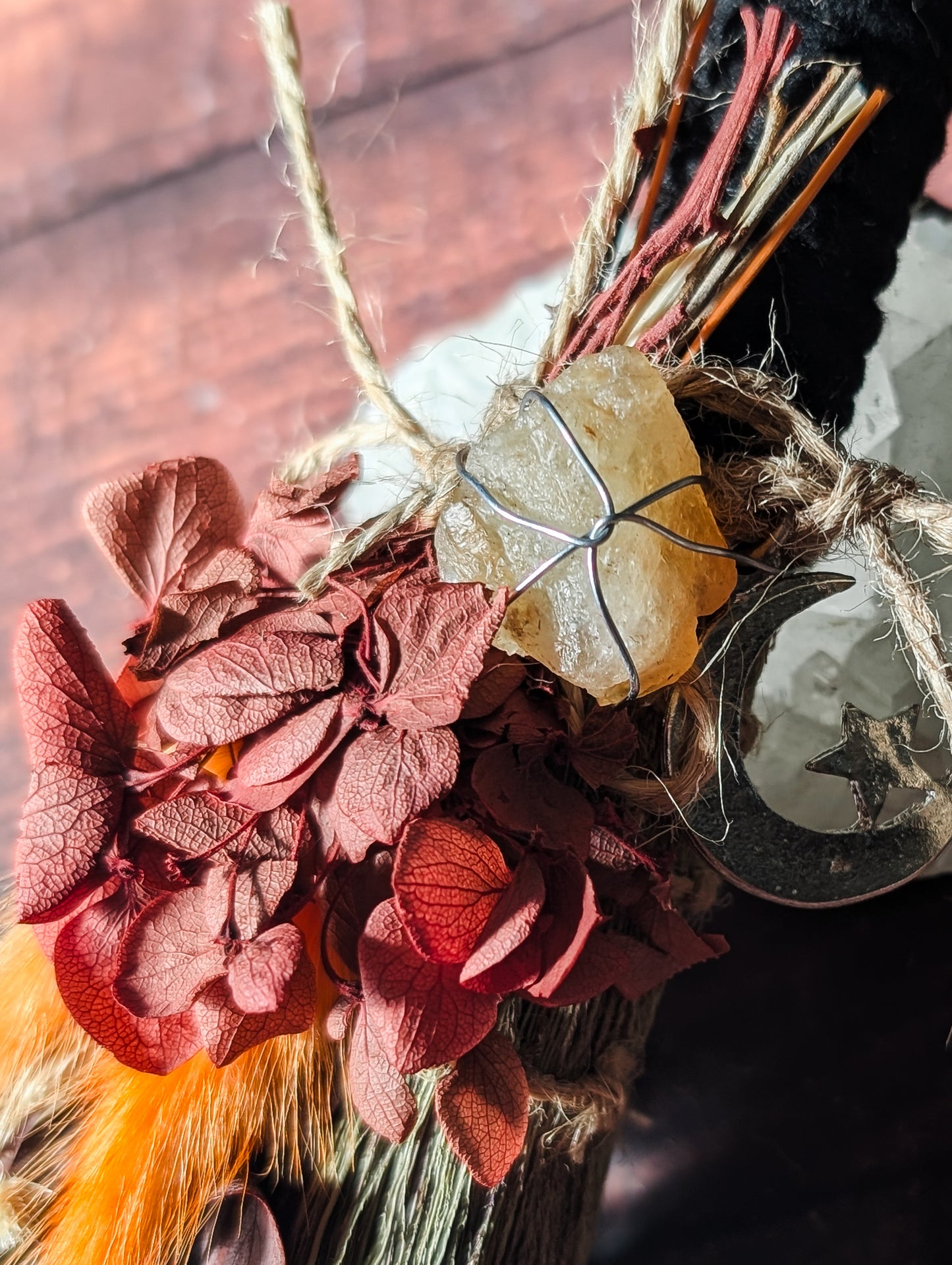 MABON/SAMHAIN BESOM - Seasonal Altar Besom with Dried Flowers & Crystals