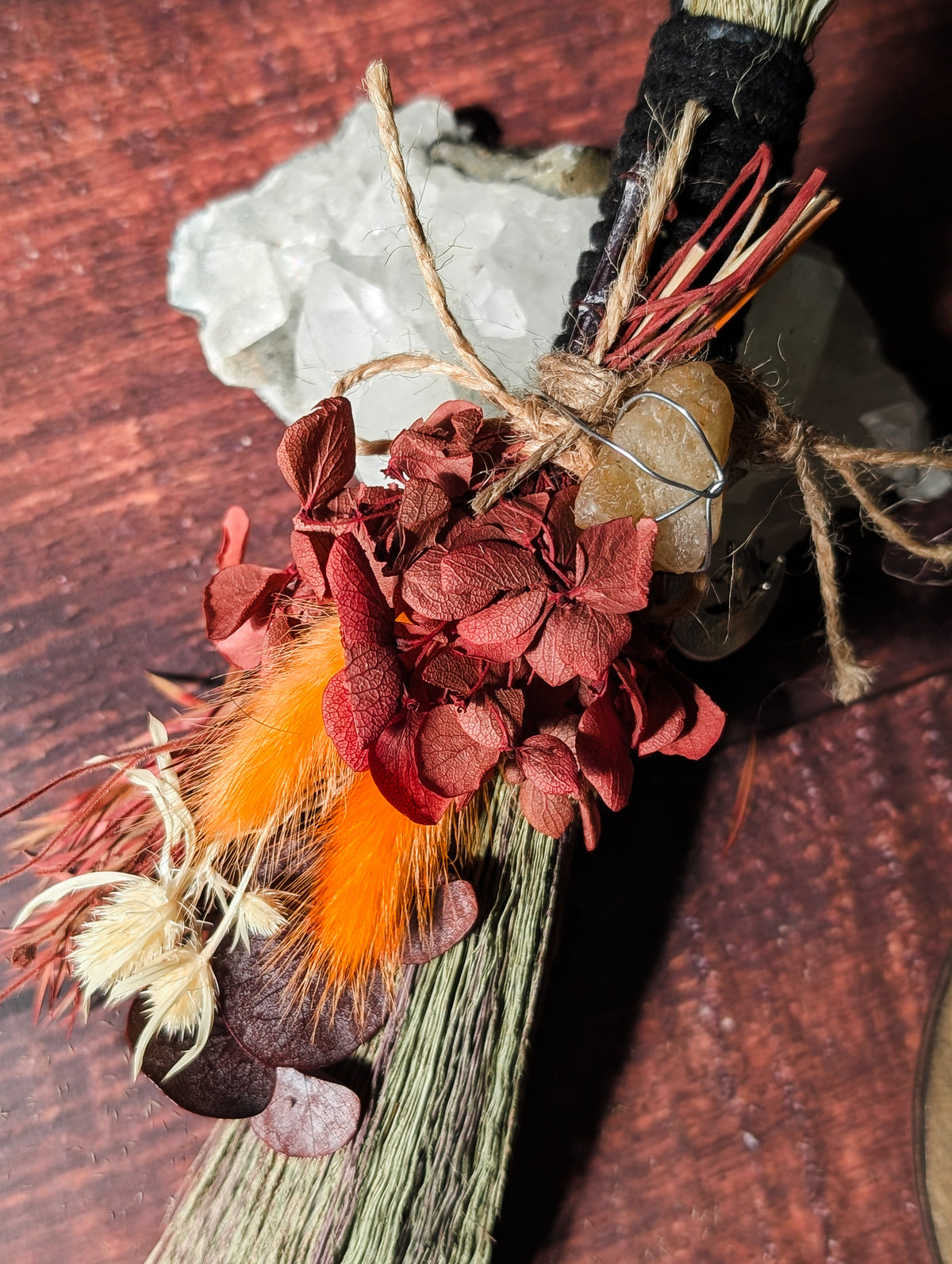 MABON/SAMHAIN BESOM - Seasonal Altar Besom with Dried Flowers & Crystals