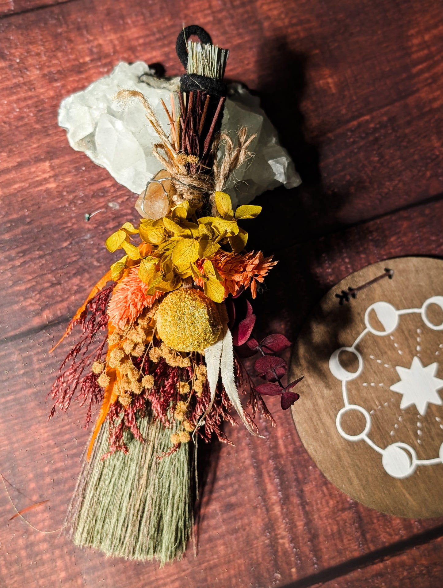 MABON/SAMHAIN BESOM - Seasonal Altar Besom with Dried Flowers & Crystals