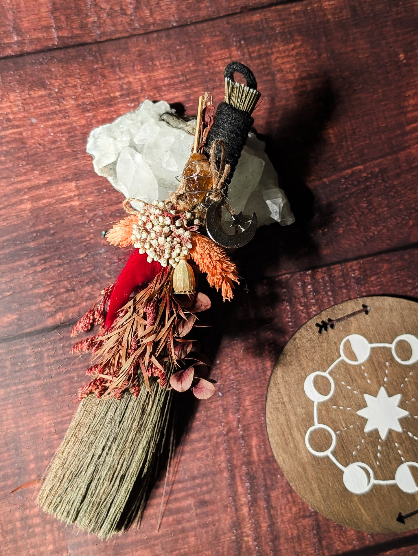 MABON/SAMHAIN BESOM - Seasonal Altar Besom with Dried Flowers & Crystals
