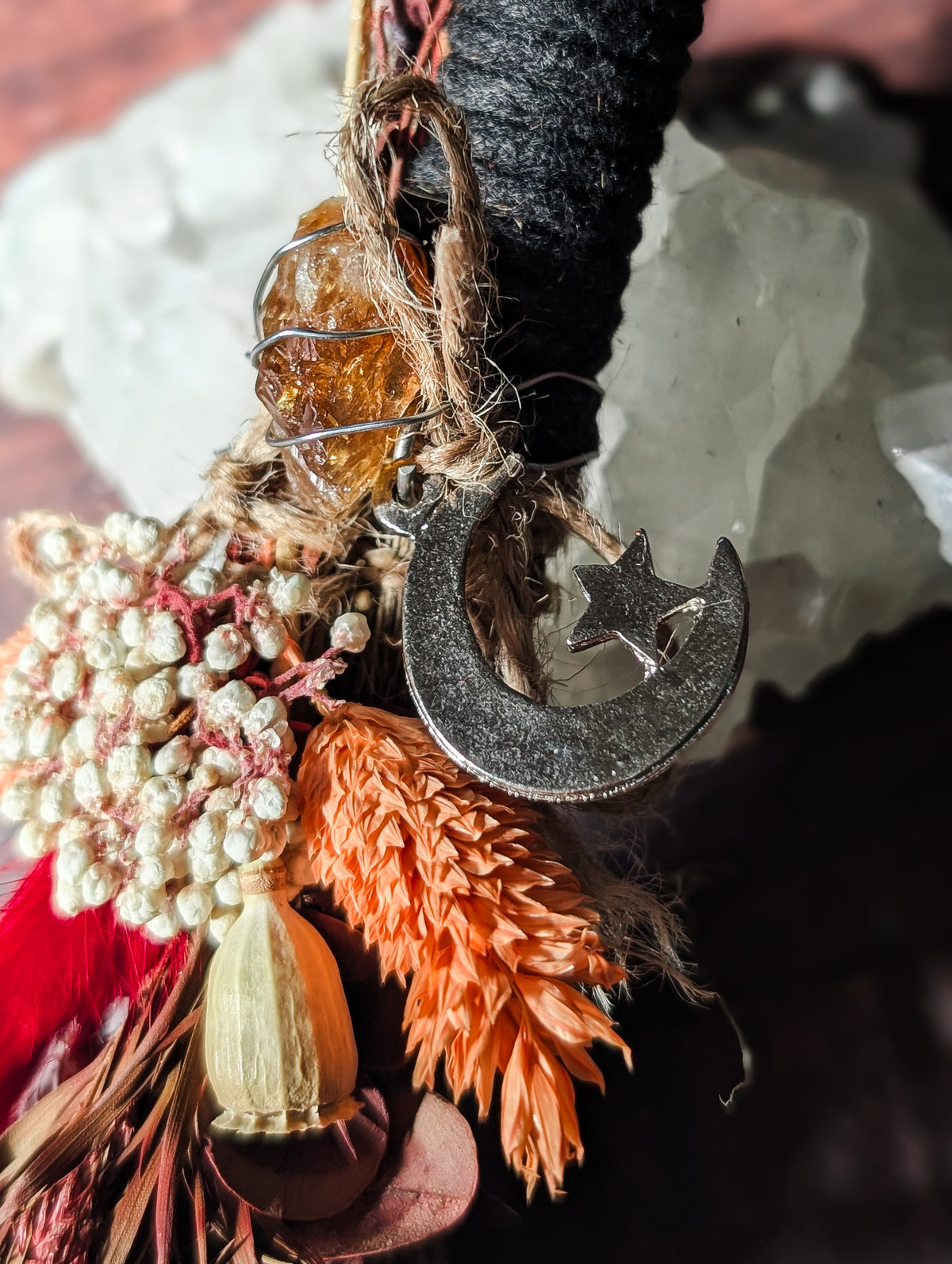 MABON/SAMHAIN BESOM - Seasonal Altar Besom with Dried Flowers & Crystals