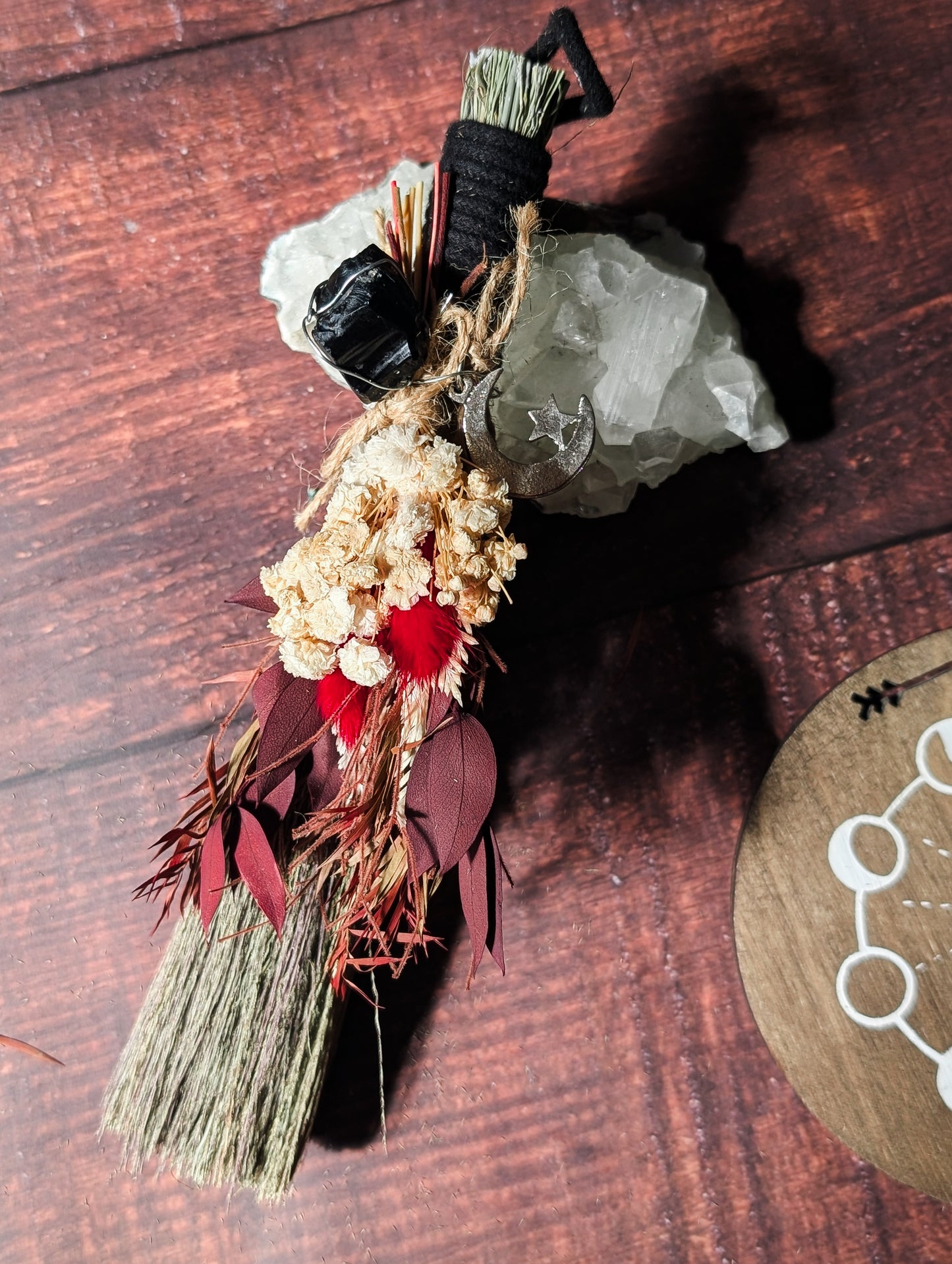 MABON/SAMHAIN BESOM - Seasonal Altar Besom with Dried Flowers & Crystals