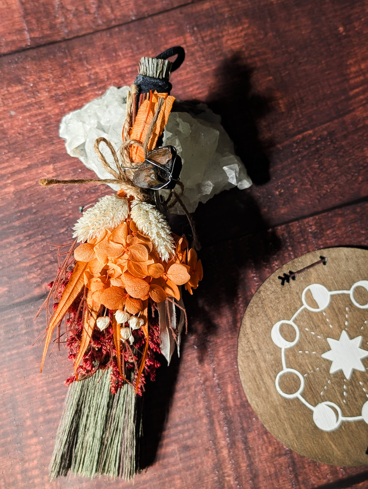 MABON/SAMHAIN BESOM - Seasonal Altar Besom with Dried Flowers & Crystals