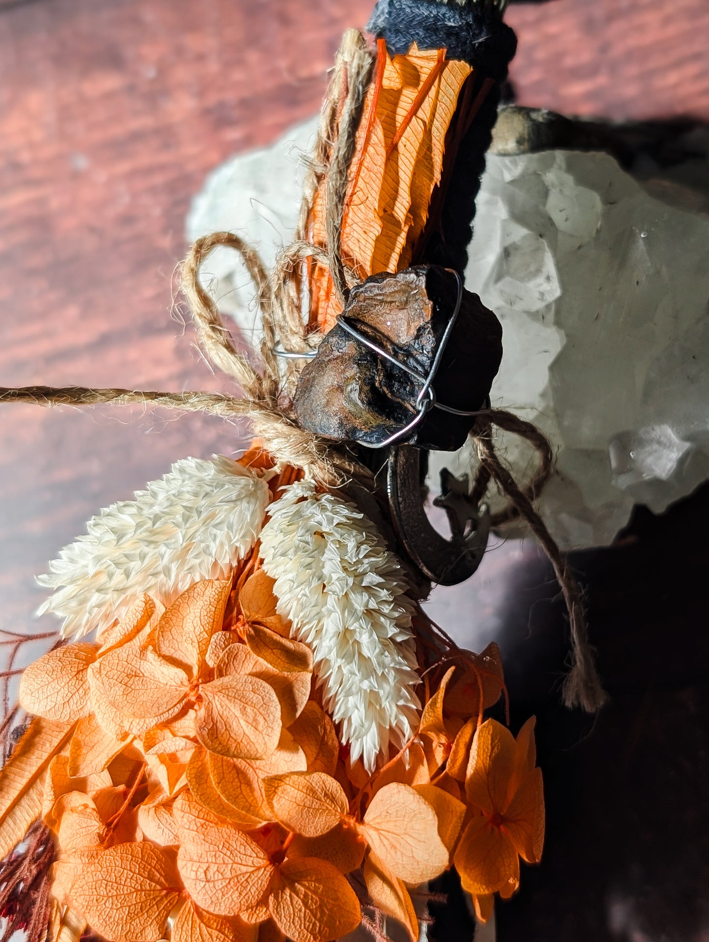 MABON/SAMHAIN BESOM - Seasonal Altar Besom with Dried Flowers & Crystals