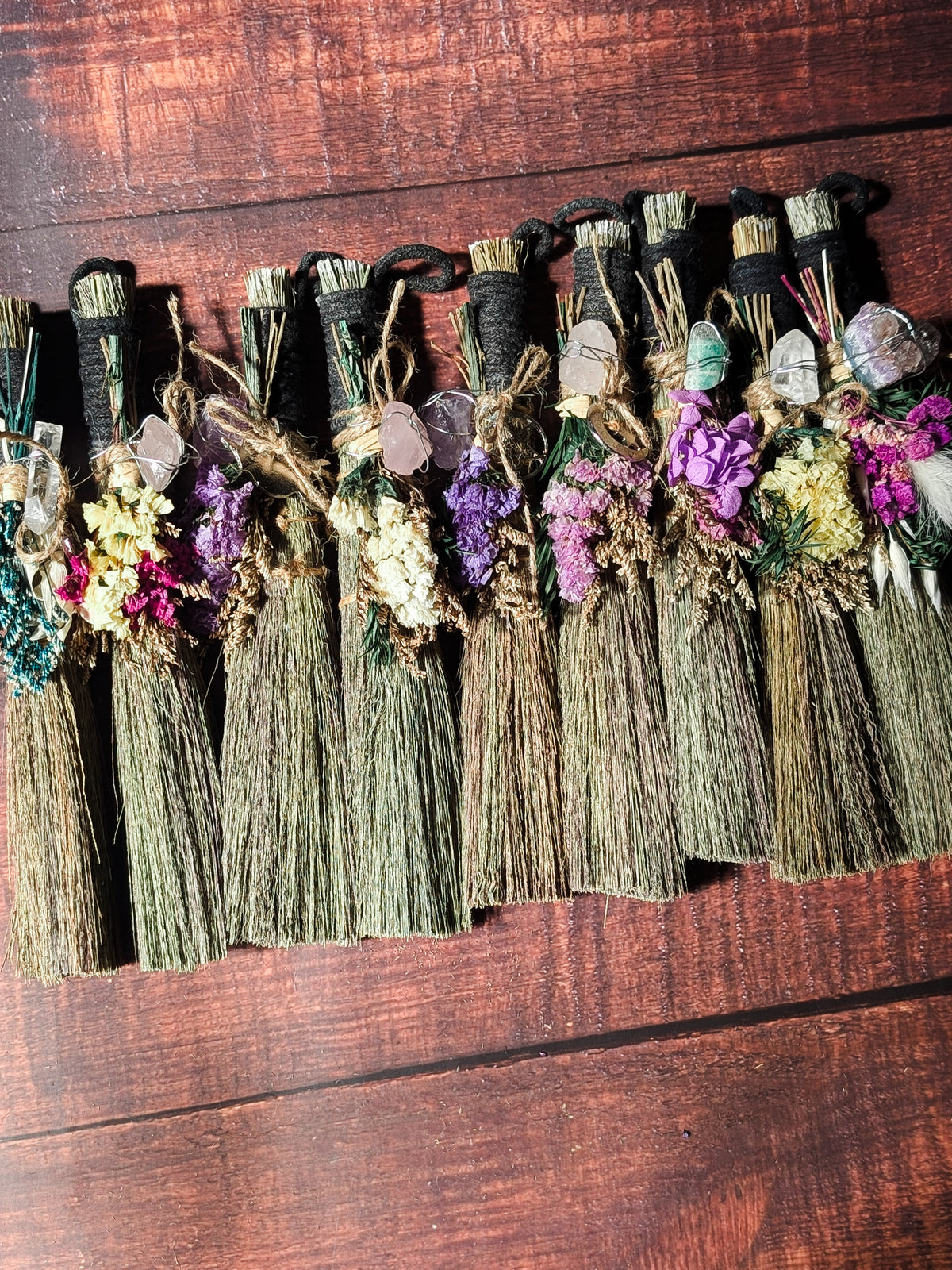 CLEANSING ALTAR BESOM - Hand decorated with Dried Flowers & Crystals