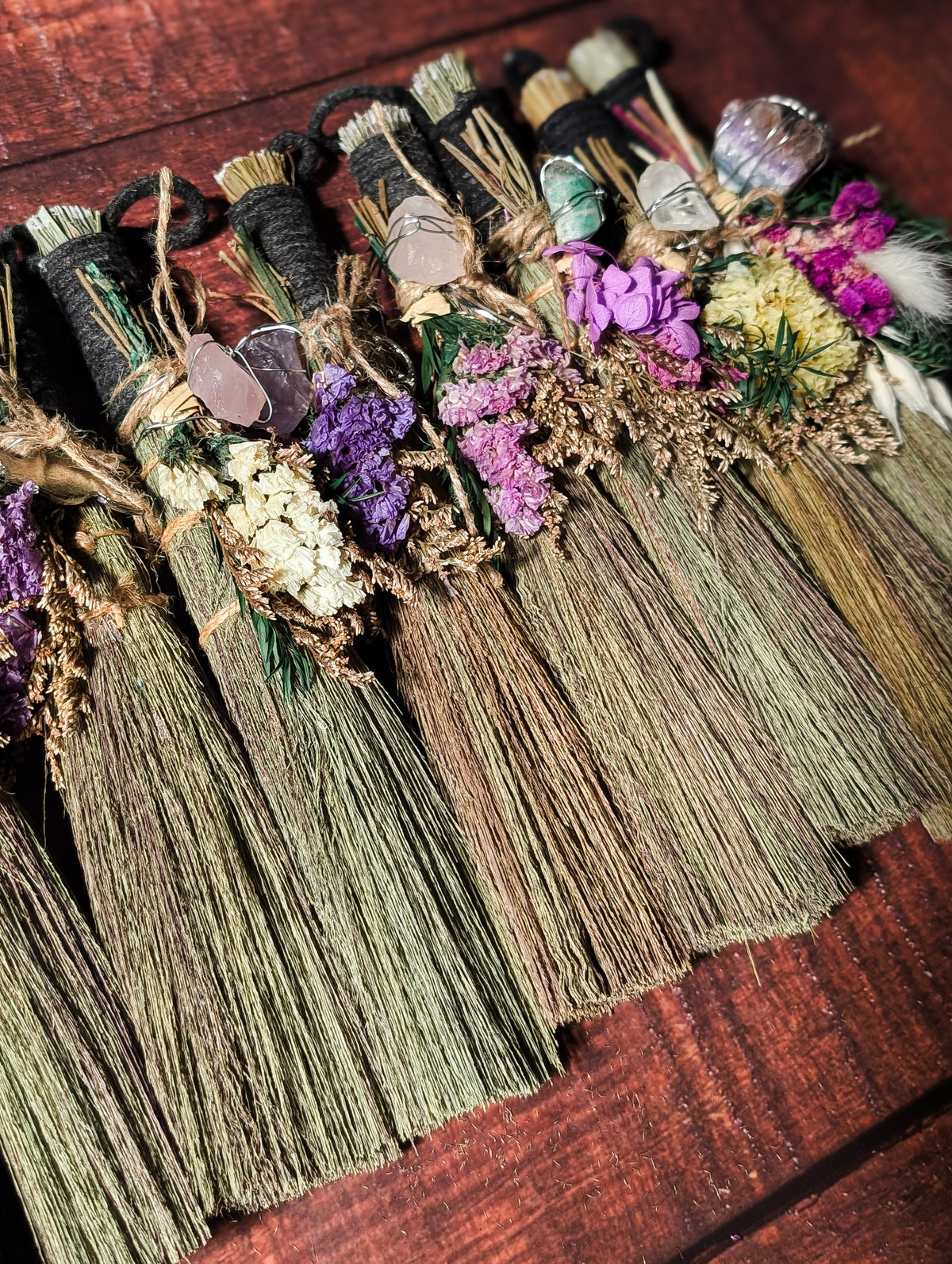 CLEANSING ALTAR BESOM - Hand decorated with Dried Flowers & Crystals