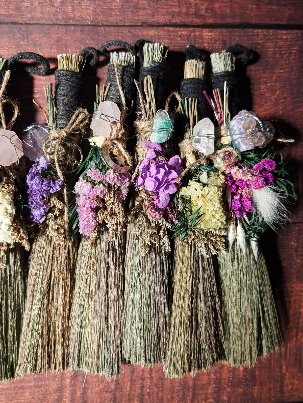 CLEANSING ALTAR BESOM - Hand decorated with Dried Flowers & Crystals
