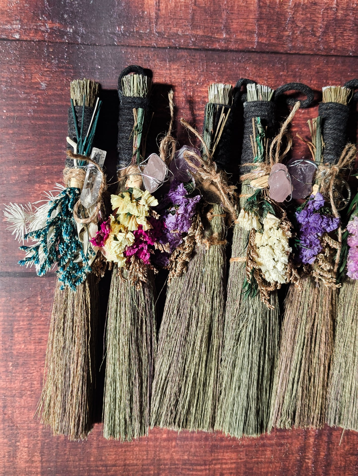 CLEANSING ALTAR BESOM - Hand decorated with Dried Flowers & Crystals