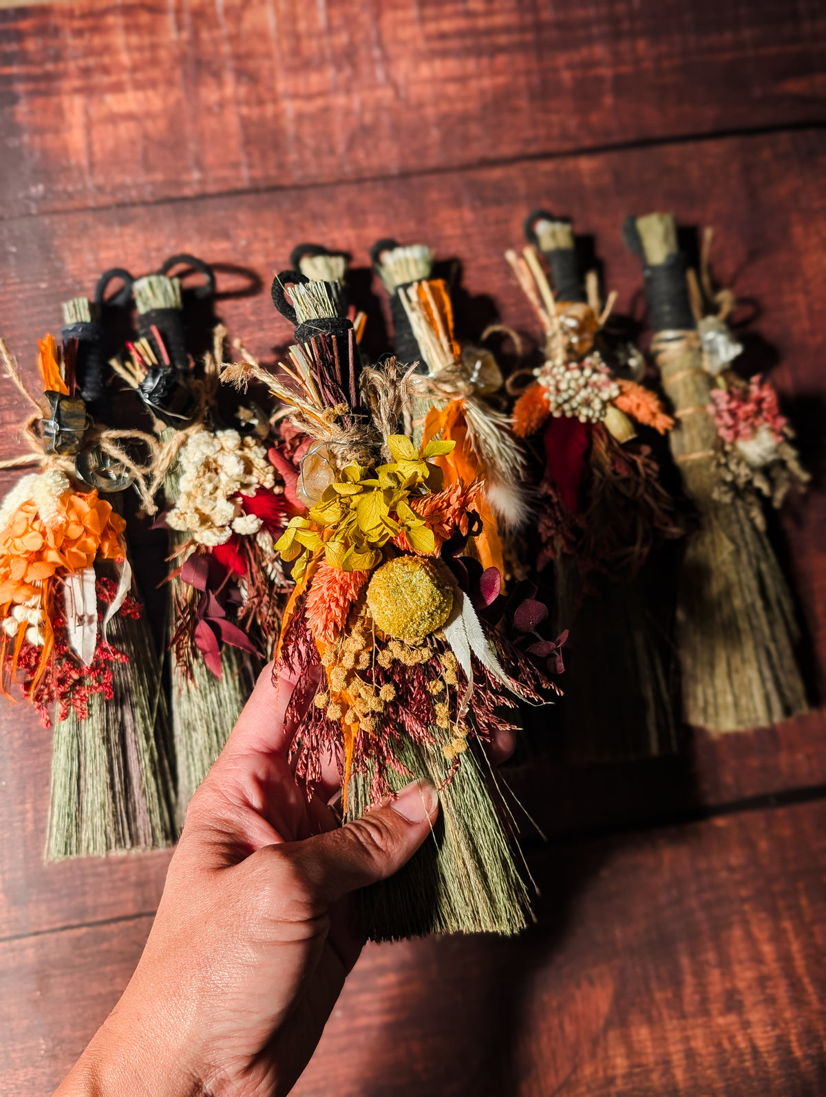 MABON/SAMHAIN BESOM - Seasonal Altar Besom with Dried Flowers & Crystals