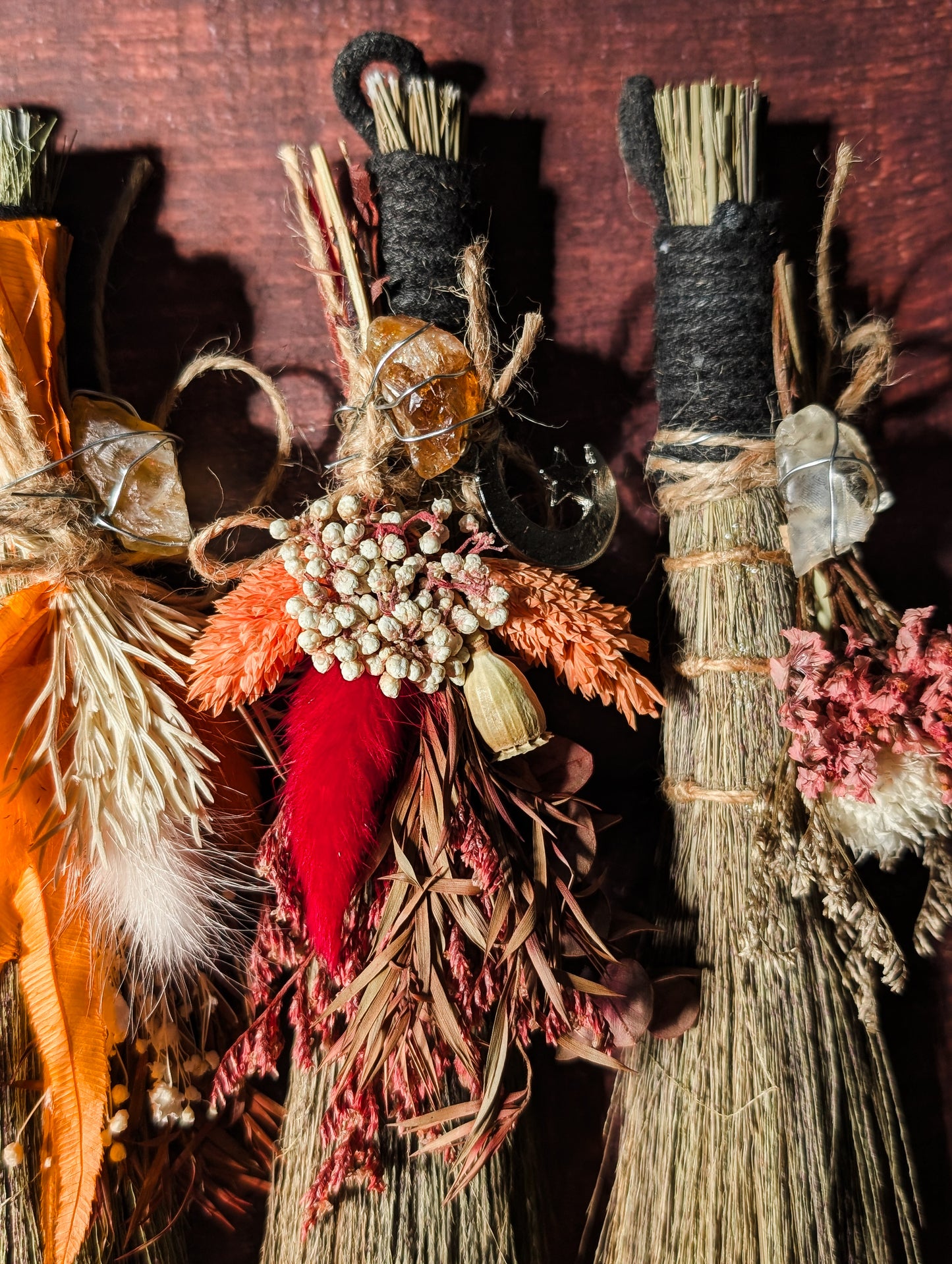 MABON/SAMHAIN BESOM - Seasonal Altar Besom with Dried Flowers & Crystals